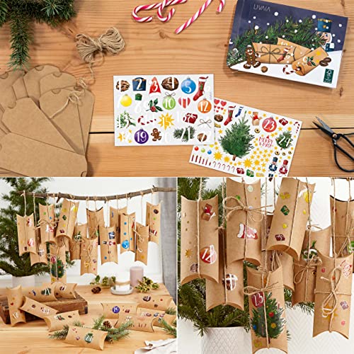DIY Advent Calendar Kit: Beautiful Craft Advent Calendar 2022 with 24 Boxes, Jute Cord and Sticker Paper – Empty Advent Calendar to fill Yourself – Lovely Christmas Advent Calendar LIVAIA