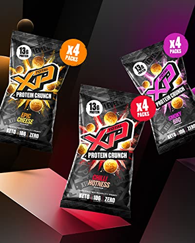 TOTAL XP Protein Crunch - Tasty High Protein Snacks - VARIETY 12 Pack. Protein Chips - Vegetarian, 13g of Protein, Low Carb, Keto Friendly, Gluten Free, Palm Oil Free (12 x 24g)