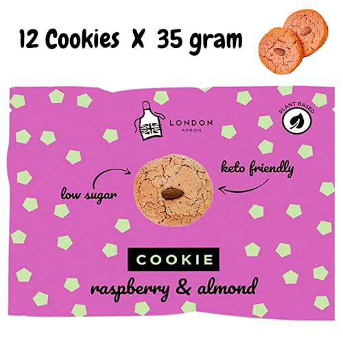 12 Raspberry Keto Cookies I 12 x 35g I 0g Net Carbs I Low Carb Snack I Low Sugar I High Protein I Vegan I Suitable for Diabetics I Keto Weight Loss Snacks - London Apron Brand
