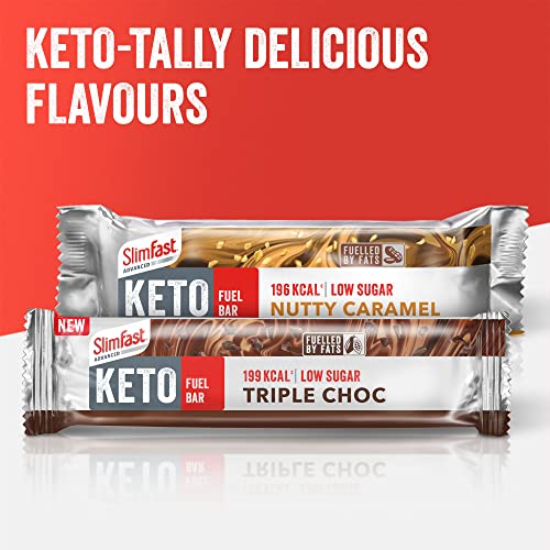 SlimFast Advanced Keto Fuel Bar, Low Sugar Bar for Keto Lifestyle with Chocolate Coating, Nutty Caramel, Multipack, 46 g, 5 Count (Pack of 1)