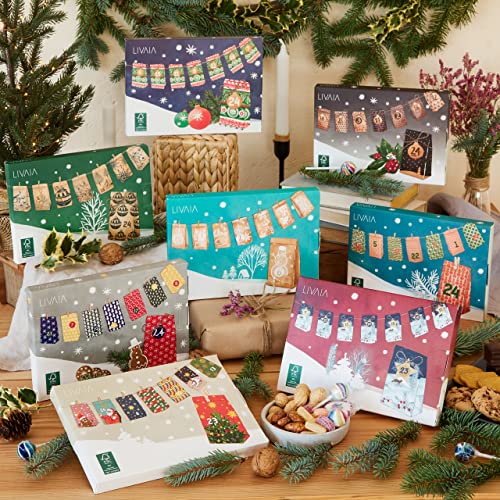 Christmas Advent Calendar 2022: Empty Advent Calendar to Fill Yourself – 24x Gift Bag, Sticker Paper, Gift Tags – Make Your Own Advent Calendar LIVAIA