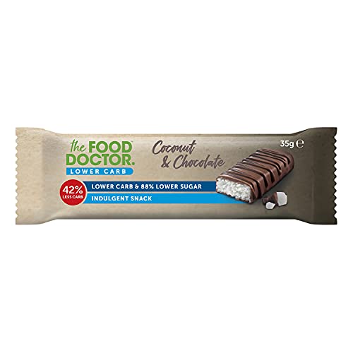 The Food Doctor Chocolate Bar, Keto Snacks, Low Carb, Low Sugar Chocolate Coconut Snack Bar, Multipack of 15
