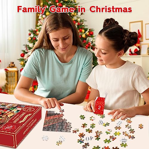 Advent Calendar 2023 Christmas Jigsaw Puzzle - Santa Claus Prepares Gifts,24 Boxes-1008 Pieces Puzzles for Adults and Kids Countdown to Christmas Home Decoration