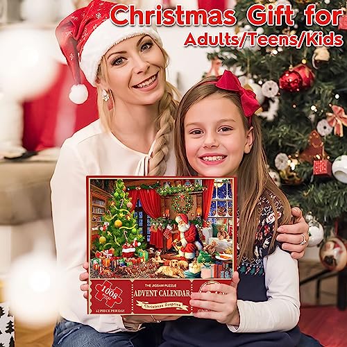 Advent Calendar 2023 Christmas Jigsaw Puzzle - Santa Claus Prepares Gifts,24 Boxes-1008 Pieces Puzzles for Adults and Kids Countdown to Christmas Home Decoration