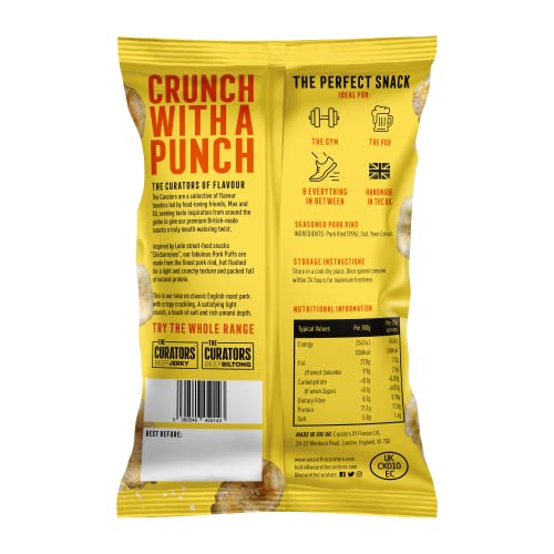 THE CURATORS High Protein Pork Puffs, Original Salted, 25g (20 Packs) 18g Protein Crisp Low Carb Keto Gluten Free Savoury Snack