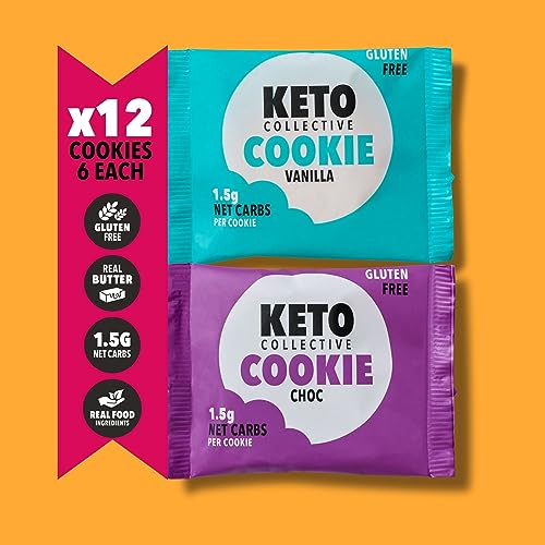 Keto Collective Keto Cookies I 1.5g Net Carbs I 30g x 12 I Keto Snacks I Low Sugar I Made with Real Butter I High Fibre I Low Carb Snacks, Gluten Free Cookies (Mixed)