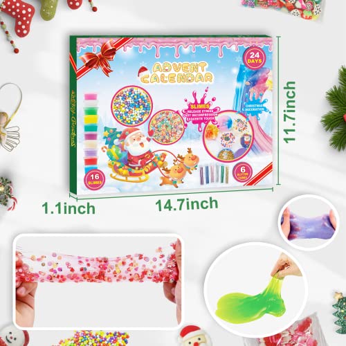 Christmas Slime Advent Calendar 2023 for Girls and Boys Christmas DIY Galaxy Crystal Slime Making Kit 24 Days Countdown Calendar Xmas Holiday Brithday Party Gift for Toddler Kids Teens