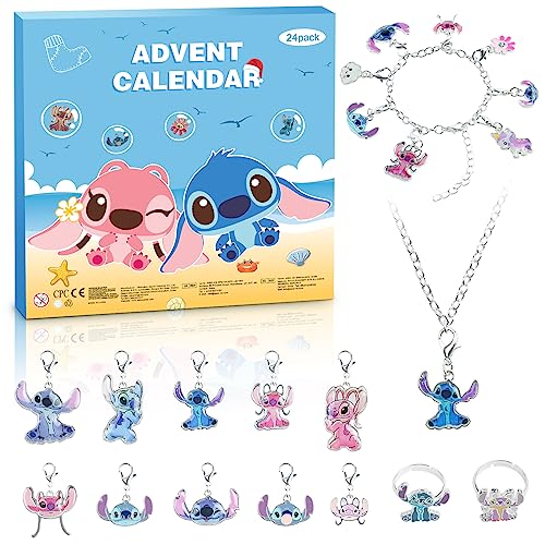 2023 Christmas Advent Calendar Christmas 24 Days Countdown Calendar with Bracelet, Necklace, Ring and Unique Cute Cartoon Charm Christmas Holiday Ornament Gift