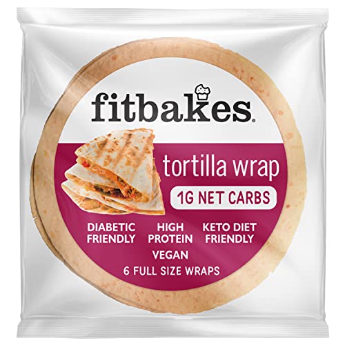 Fitbakes Low Carb Tortilla Wraps, 6x40g Full Size 1 Net Carb, Keto Pizza Base, Keto Bread, Low Calorie Bread Dough, Low Carb Wraps Keto Snacks Protein Bread
