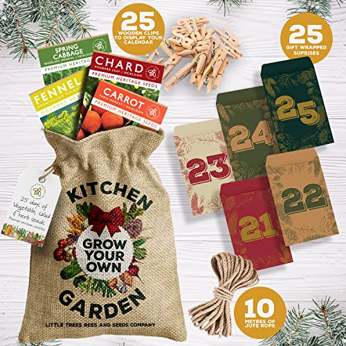 Gardening Gifts Advent Calendar 2023: 25 Premium Vegetable, Salad and Herb Seeds with Hessian Sack for Storing, Great for Adults, Kids and the Family