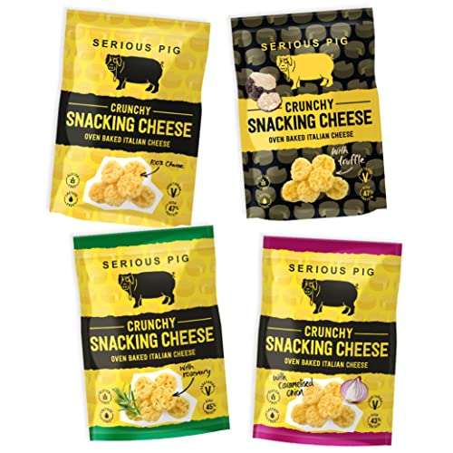 SERIOUS PIG - Crunchy Snacking Cheese Snacks, Keto Friendly, High Protein, Low Carb, Gluten Free, Vegetarian, Pub Snacks, Made from 100% Real Italian Cheese (Variety) (12 x 24g)