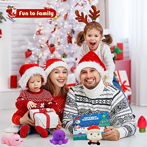 Christmas Advent Calendar 2023, 24 Mochi Squishies Christmas Advent Calendar, Including Mochi Santa Dinosaur Bear, Non-toxic, Reusable, Cute as Holiday Birthday Party Gift for Girls and Boys