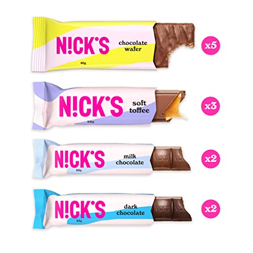 NICKS Chocolate Mix Box, Keto Snack Bars No Added Sugar Gluten Free Candy Low carb Sweets (12 x Chocolates)