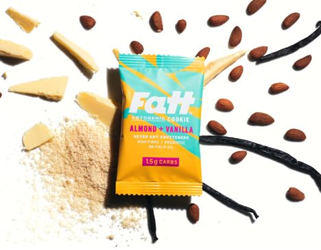 Fatt Keto Cookies - Almond & Vanilla - 12 x 30g - 1.5g Carbs - 100% Natural Snacks - Low Carb, Low Sugar, High Prebiotic Fibre & Sweetener Free - FattBar