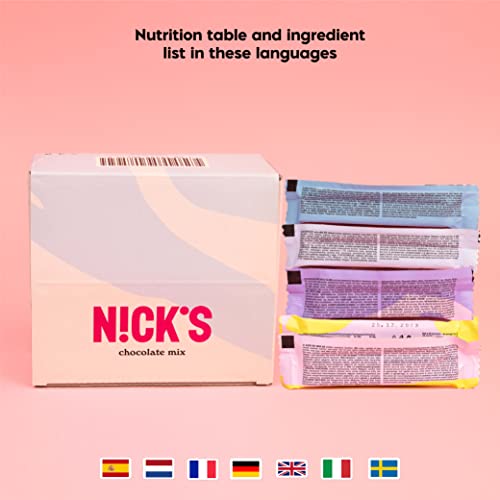 NICKS Chocolate Mix Box, Keto Snack Bars No Added Sugar Gluten Free Candy Low carb Sweets (12 x Chocolates)