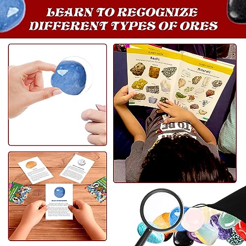 Crystal Advent Calendar 2023, 24 Days Christmas Countdown Natural Ore Toys Collection Kit for Xmas Home Garden Decoration, Novelty Surprise Gift Box with Explanation Card PU Storage Bag Magnifiers