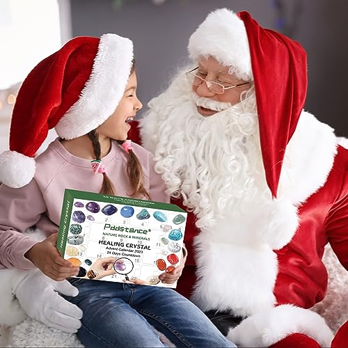 Crystal Advent Calendar 2023, 24 Days Christmas Countdown Natural Ore Toys Collection Kit for Xmas Home Garden Decoration, Novelty Surprise Gift Box with Explanation Card PU Storage Bag Magnifiers