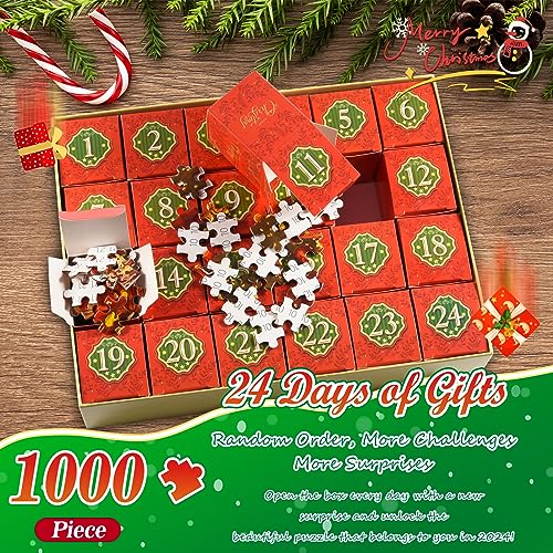 Advent Calendar 2023, Jigsaw Puzzles for Adults 1000 Christmas Gifts for Women Men Kids Puzzles for Adults Girlfriend Birthday Presents Gifts for Mum Dad Christening Gifts for Teenage Girls Boys