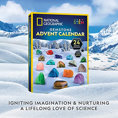 NATIONAL GEOGRAPHIC Gemstone Advent Calendar - Advent Calendar for Kids with 24 Gemstones to Open Each Day, a Complete Rock Collection Christmas Countdown Calendar with Mini Gemstone Dig Kit