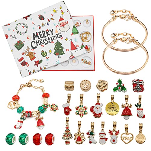 Advent Calendar 2023, 24Pcs DIY Christmas Bracelet set, Christmas Themed DIY Charm Bracelet Making Kit, Best Christmas Gifts