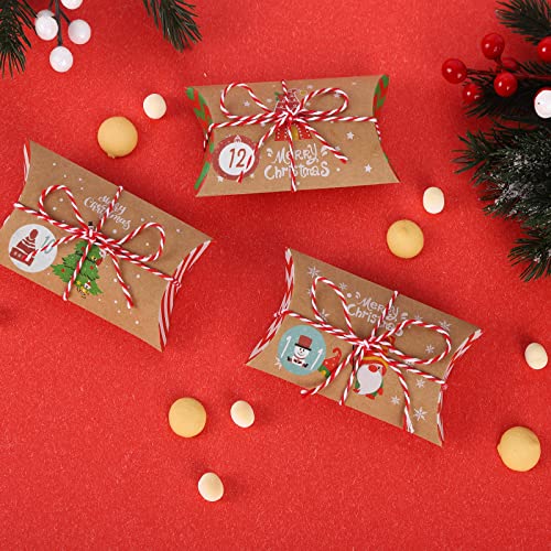 24 Pieces Advent Calendar Boxes to Fill Yourself DIY Empty Christmas Pillow Box with Advent Calendar Stickers Rope Kraft Paper Gift Box Pack Boxes Candy Christmas Decoration for Candy Jewellery