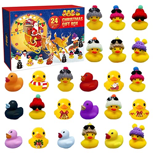 Peegsan Rubber Duck Advent Calendar 2023,Mini Christmas Rubber Ducks Advent Calendar,Advent Calendar 2023 Kids,For Boys,Girls,Kids,Christmas Party Favor Gifts(24 Ducks)