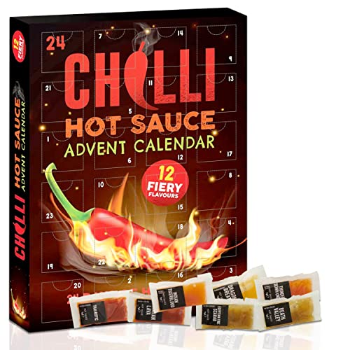 HOT CHILLI Advent Calendar - Hot Pepper Sauce - Hot Sauce Advent Calendar - Hot Sauce Gift Set - Chilli Sauce Gift Set - Advent Calendar for Wife - Friend Gifts for Women - Gift for Him