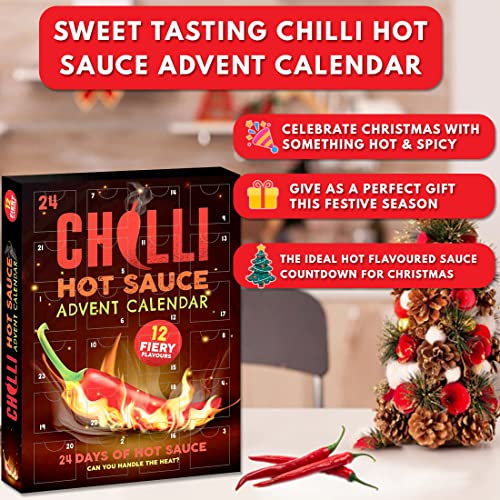 HOT CHILLI Advent Calendar - Hot Pepper Sauce - Hot Sauce Advent Calendar - Hot Sauce Gift Set - Chilli Sauce Gift Set - Advent Calendar for Wife - Friend Gifts for Women - Gift for Him