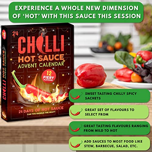 HOT CHILLI Advent Calendar - Hot Pepper Sauce - Hot Sauce Advent Calendar - Hot Sauce Gift Set - Chilli Sauce Gift Set - Advent Calendar for Wife - Friend Gifts for Women - Gift for Him