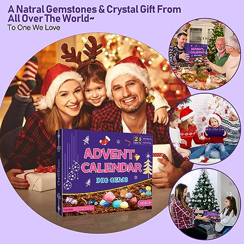 RAMXCION Gemstone Dig Kit, Crystals Advent Calendar 2023,Dig up 24 Real Gems,24 Days Natural Crystal Christmas Countdown Calendar Educational Science Kits Gift for Kids Rock Collection Xmas Boys Girls