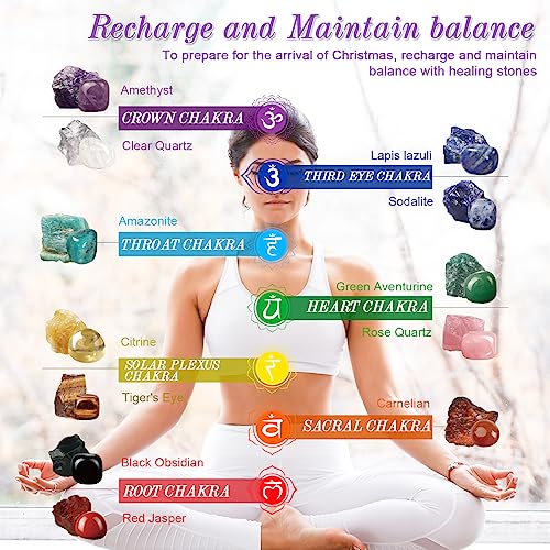 Advent Calendar 2023 Crystals and Gemstones - Christmas Countdown with 24 Beginners Chakra Stones & Identification Sheet - Perfect for Learning, Collecting, and Decor - Gifts for Kids Women