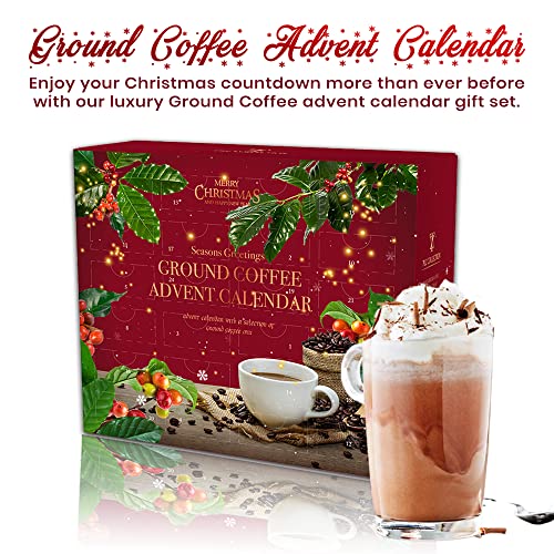 Coffee Advent Calendar 2023 Christmas | 24 Days Flavoured Ground Coffee Gift Set Christmas Coffee Gifts For Men & Women - French Vanilla Coffee Hazelnut Irish Italian Cinnamon Coffee Christmas Gifts