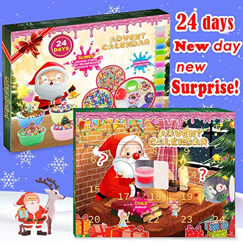 sudatong Advent Calendar 2023, DIY Slime Kids Christmas Advent Calendars 24 Days Countdown Advent Calendar with 16 Slime and 8 Accessories Christmas Surprises Gift with DIY Slime Kit for Boys Girls