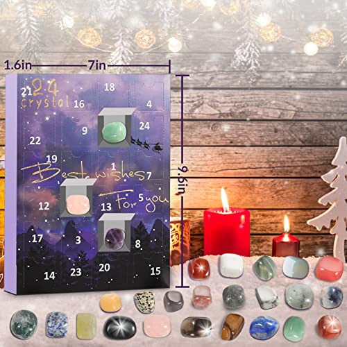 RAMXCION Advent Calendar 2023 Rocks, 24 Days Natural Crystal Agate Stone Minerals & Fossils Advent Calendar Crystals Christmas Calendar Enthusiasts Rock Collection Countdown Calendar Xmas Girls