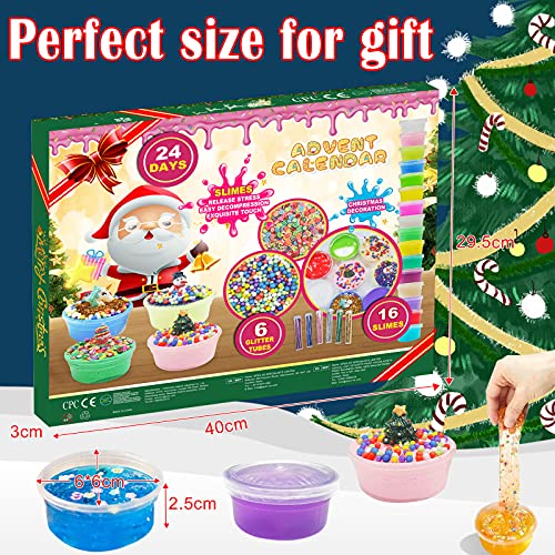 sudatong Advent Calendar 2023, DIY Slime Kids Christmas Advent Calendars 24 Days Countdown Advent Calendar with 16 Slime and 8 Accessories Christmas Surprises Gift with DIY Slime Kit for Boys Girls