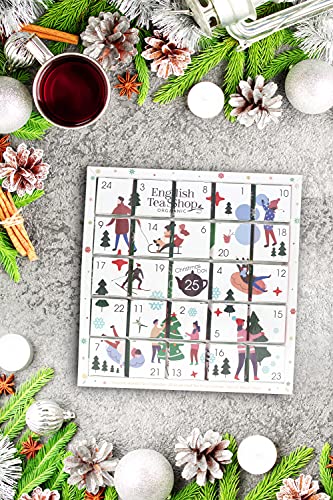 English Tea Shop Organic White Ornaments Advent Calendar Puzzle - 25 Loose Leaf Tea Pyramid Bags - 13 Different Flavours., 50 g