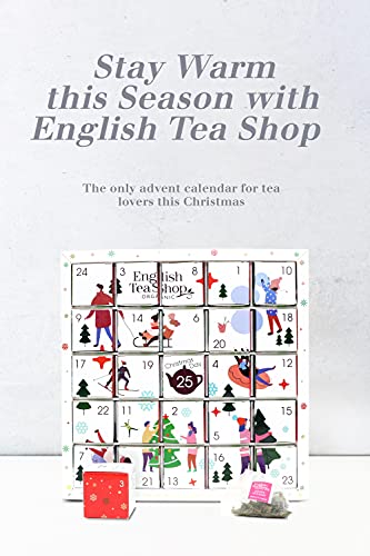 English Tea Shop Organic White Ornaments Advent Calendar Puzzle - 25 Loose Leaf Tea Pyramid Bags - 13 Different Flavours., 50 g
