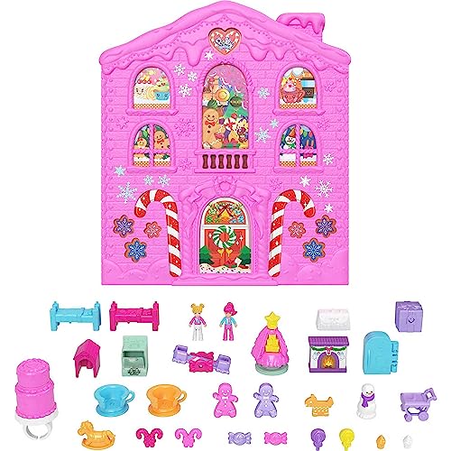 Polly Pocket Dolls Advent Calendar, Gingerbread House Playset with 25 surprise gifts!, HKW16