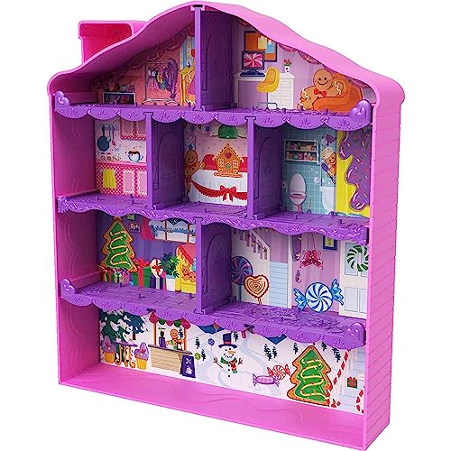 Polly Pocket Dolls Advent Calendar, Gingerbread House Playset with 25 surprise gifts!, HKW16