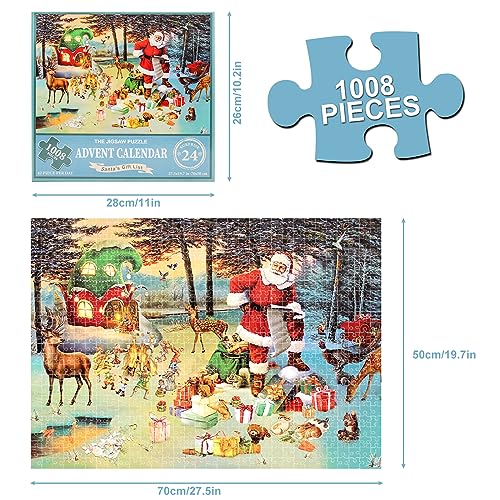 2023 Christmas Calendar Jigsaw Puzzles 1008 Pieces, Colourful Skill Games for the Whole Family, Adult Jigsaw Advent Calendar for 8-14 Years