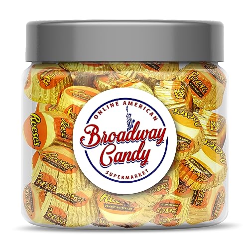 Broadway Candy Sweets Jar 500g - Reese's Mini Cups - Individually Wrapped American Sweets - Milk Chocolate-Enrobed Peanut Butter Mini Cups - Approximately 50 Pieces