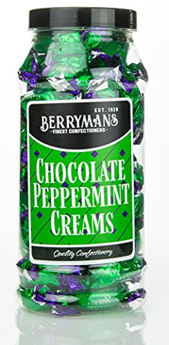 Original Chocolate Peppermint Creams Retro Sweets Gift Jar by Berrymans Sweet Shop - Classic Sweets, Traditional Taste.