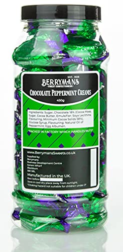 Original Chocolate Peppermint Creams Retro Sweets Gift Jar by Berrymans Sweet Shop - Classic Sweets, Traditional Taste.