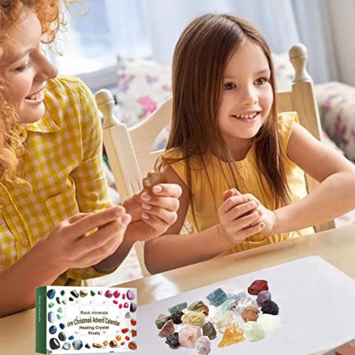 Crystals Advent Calendar 2023 24 Days Natural Crystal Agate Stone Minerals Christmas Healing Crystal Advent Calendar Countdown Calendar for Birthday Girls Kids,Toy Advent Calendars