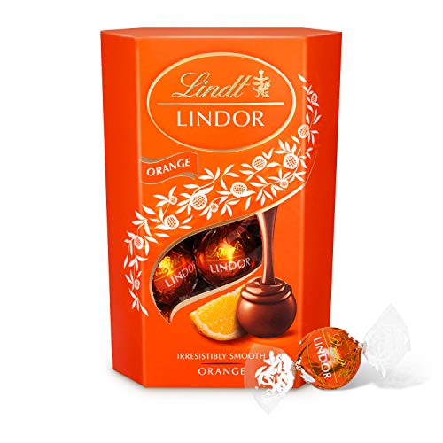 Lindt Lindor Milk Orange Chocolate Truffles Box Chocolate Balls with a Smooth Melting Filling, 16 Balls, 200g