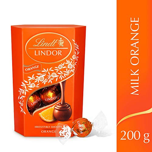 Lindt Lindor Milk Orange Chocolate Truffles Box Chocolate Balls with a Smooth Melting Filling, 16 Balls, 200g
