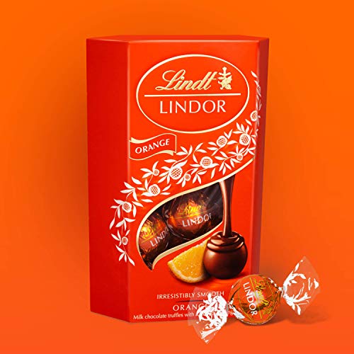 Lindt Lindor Milk Orange Chocolate Truffles Box Chocolate Balls with a Smooth Melting Filling, 16 Balls, 200g