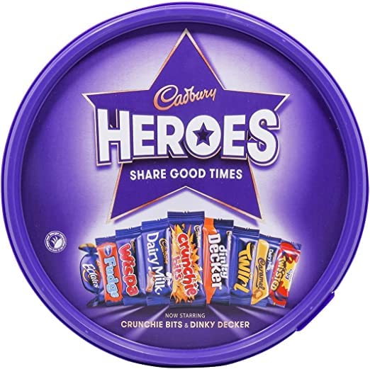 Cadbury Heroes Chocolate Tubs in Bulk -4x563g Bulk Christmas Chocolate, perfect as a Chocolate Christmas Gift,Halloween Sweets or Party Bag Fillers.Bulk Christmas Sweets comes with Topline Card 2.25kg