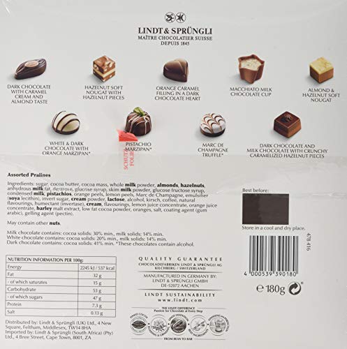 Lindt Mini Pralines Spring - 36 Miniature Milk, Dark and White Chocolate Box, 180 g - Gift Present or Sharing Box - for Him and Her - Easter, Birthday, Congratulations, Thank you