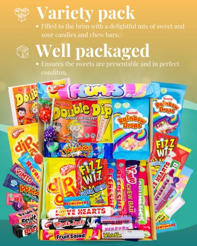Peak Sweets Large Retro Gift Box - Box of 20 Party Treats and Candy Selection Letterbox - Gift Hamper Basket Set for Christmas, Birthday, Easter for Kids and Adults